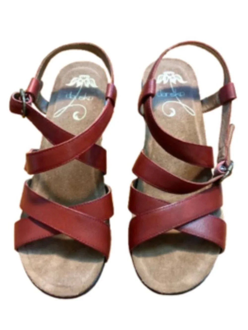 Dansko Red Leather Strappy Cork Wedge Sandals Clogs Studded Size 40 (US 9.5-10)